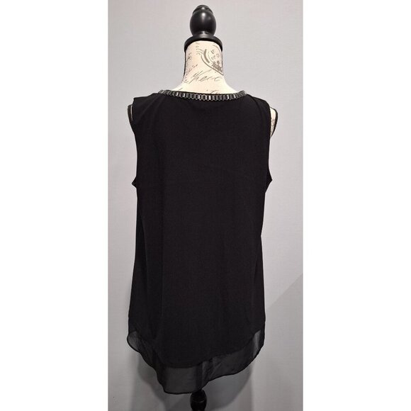 NWT Alfani Black Sleeveless Chiffon Top W/ Pleated Front & Embellished Neckline/ - Picture 2 of 7